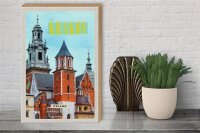 Holzschild Reise 30x40cm Krakau Turm Mittelalter Gemälde