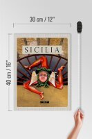 Holzschild Reise 30x40cm Sizilien Italien Skulptur Trinacria
