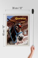 Holzschild Reise 30x40cm Greece Griechenland Esel auf Gebirge
