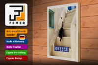 Holzschild Reise 30x40cm Greece Griechenland weiße Treppe Katze