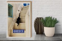 Holzschild Reise 30x40cm Greece Griechenland weiße Treppe Katze