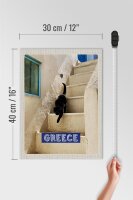 Holzschild Reise 30x40cm Greece Griechenland weiße Treppe Katze