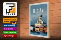 Holzschild Reise 30x40cm Helsinki Finnland Meer Stadt Kirche