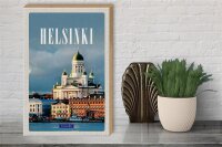 Holzschild Reise 30x40cm Helsinki Finnland Meer Stadt Kirche
