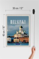 Holzschild Reise 30x40cm Helsinki Finnland Meer Stadt Kirche