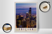 Holzschild Reise 30x40cm Chicago Amerika USA Hochhaus Abend