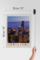Holzschild Reise 30x40cm Chicago Amerika USA Hochhaus Abend