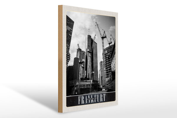 Holzschild Reise 30x40cm Frankfurt Stadt Neubau Hochhaus Urlaub