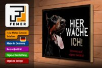 Holzschild Spruch 40x30cm Dobermann hier wache eigene Gefahr schwarzes Schild