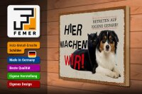 Holzschild Spruch 40x30cm Hund Katze hier wachen wir Geschenk