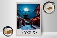 Holzschild Reise 30x40cm Kyoto Japan Innenstadt Abend