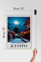 Holzschild Reise 30x40cm Kyoto Japan Innenstadt Abend