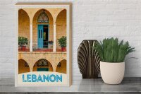 Holzschild Reise 30x40cm Libanon Gebäude blaue Tür Urlaub