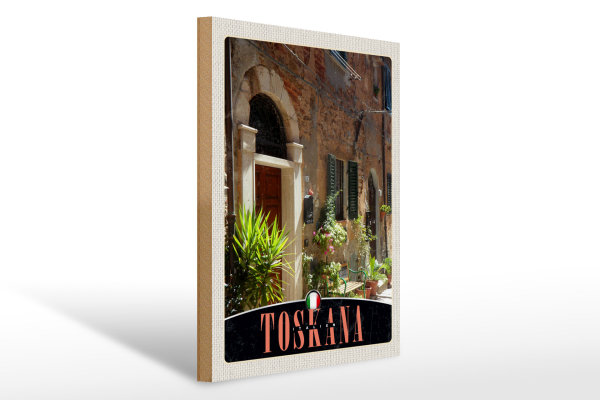 Holzschild Reise 30x40cm Toskana Italien Gebäude Natur