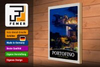 Holzschild Reise 30x40cm Portofino Italien Riviera Abend