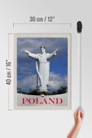Holzschild Reise 30x40cm Polen Europa weiße Skulptur Urlaub