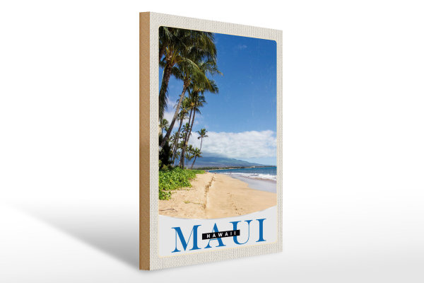 Holzschild Reise 30x40cm Maui Hawaii Insel Strand Wellen
