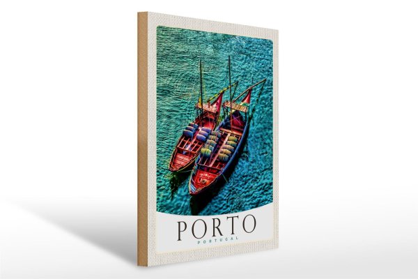 Holzschild Reise 30x40cm Porto Portugal Europa Boote Meer