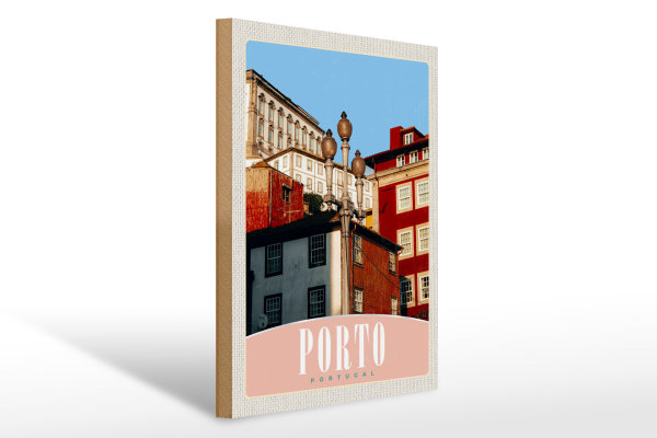 Holzschild Reise 30x40cm Porto Portugal Europa Stadt Haus