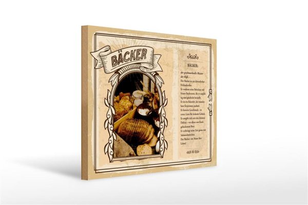 Holzschild Berufe 40x30cm Bäcker geschmackvolle Meister Hefe