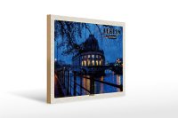 Holzschild Städte Berlin Museumsinsel Nacht Abend 40x30cm
