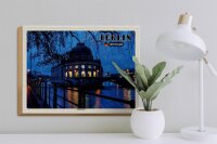 Holzschild Städte Berlin Museumsinsel Nacht Abend 40x30cm
