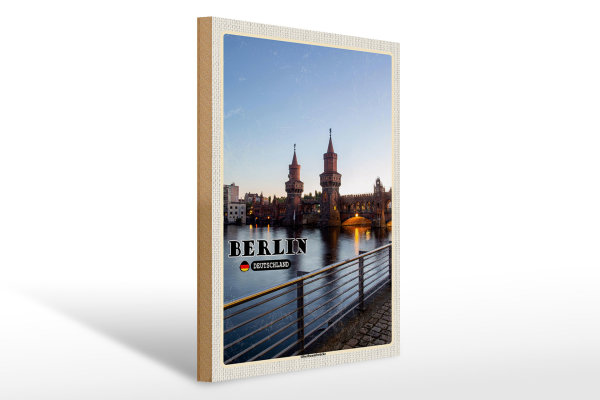 Holzschild Städte Berlin Oberbaumbrücke Architektur 30x40cm