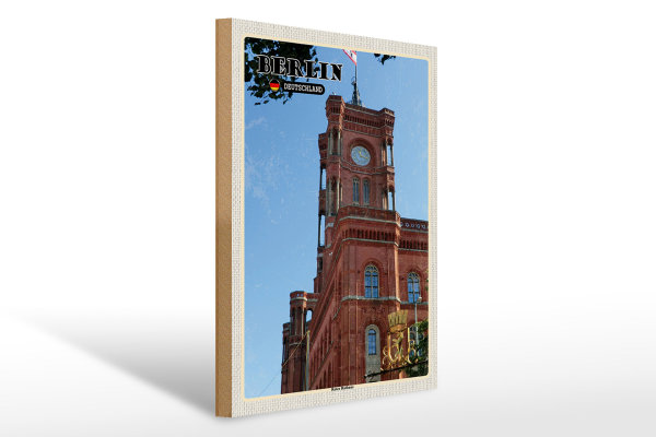 Holzschild Städte Berlin rotes Rathaus Hauptstadt 30x40cm