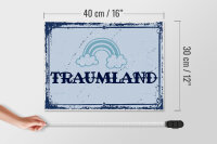Holzschild Spruch 30x40cm Traumland blau Regenbogen