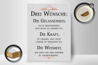 Holzschild Spruch 30x40cm Drei Wünsche Die Gelassenheit weiß