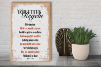 Holzschild Spruch 30x40cm Toiletten Regeln weiß beige Muster