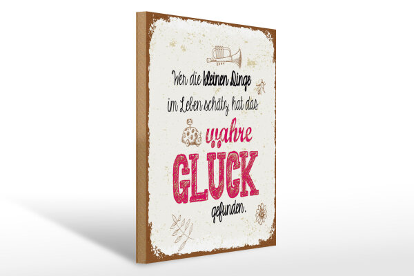 Holzschild Spruch Wer kleine Dinge schätzt hat Glück 30x40cm