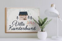 Holzschild Spruch Haus Villa Kunterbunt bunt 40x30cm
