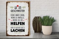Holzschild Spruch Geschwister wir lachen helfen 30x40cm