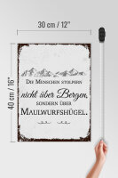 Holzschild Spruch Menschen stolpern nicht über Bergen 30x40cm