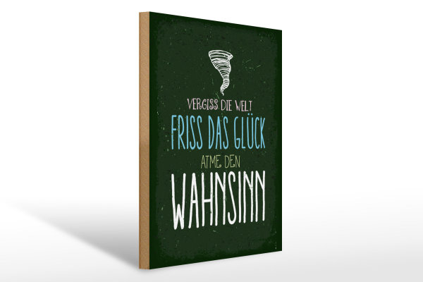Holzschild Spruch Glück vergiss Welt atme Wahnsinn 30x40cm