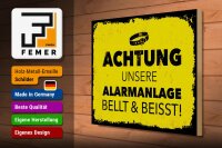 Holzschild Hund Achtung unsere Alarmanlage beißt 40x30cm