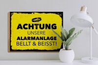 Holzschild Hund Achtung unsere Alarmanlage beißt 40x30cm