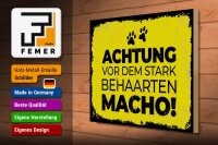 Holzschild Hund Achtung vor stark behaarten MACHO 40x30cm