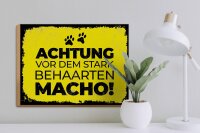 Holzschild Hund Achtung vor stark behaarten MACHO 40x30cm