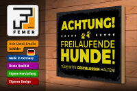 Holzschild Hund Achtung freilaufende Hunde 40x30cm