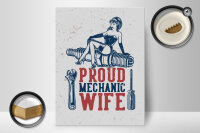 Holzschild Spruch Pinup Proud mechanic wife 30x40cm
