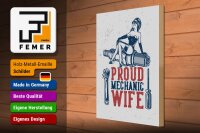 Holzschild Spruch Pinup Proud mechanic wife 30x40cm