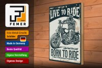 Holzschild Spruch Biker Motorrad born to ride 30x40cm