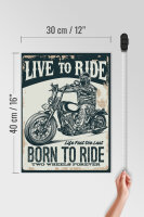 Holzschild Spruch Biker Motorrad born to ride 30x40cm