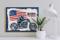 Holzschild Spruch Biker Born to Ride USA 40x30cm Motorcycle
