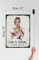 Holzschild Alkohol Gin & Tonic Liquid Sanity 30x40cm