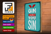 Holzschild Spruch Gin makes you Sin Devil Hell 30x40cm