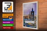 Holzschild Reise 30x40cm Edinburgh Scotland Uhrturm