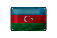 Blechschild Flagge Aserbaidschan 18x12cm Azerbaijan Rost